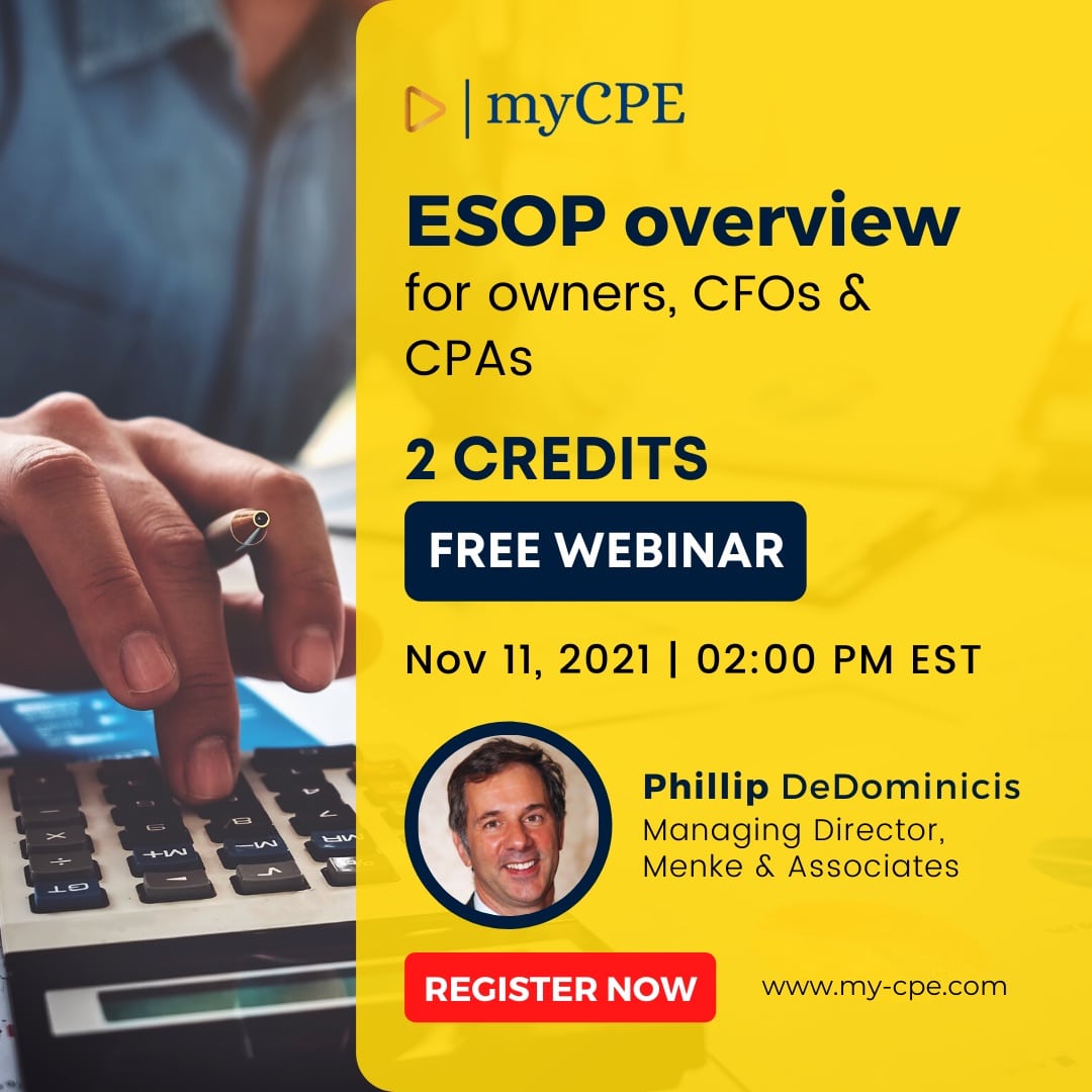 Phil DeDominicis to Present Free CPE Webinar on ESOPs Nov. 11th The