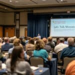 Conference attendees watching a Let's Talk Montana presentation.