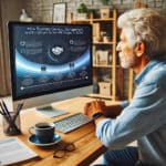 Man viewing employee stock ownership plan presentation on computer screen.